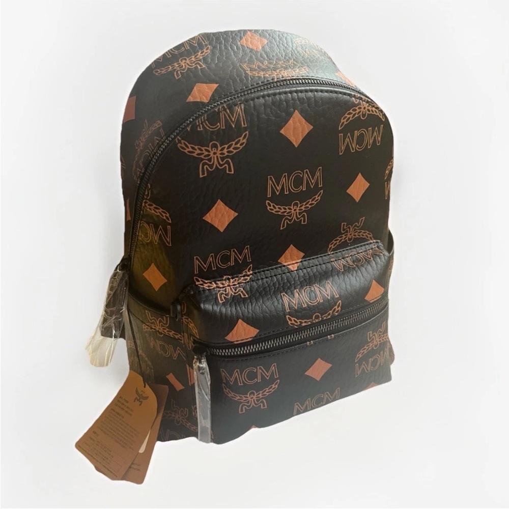 MCM Men/Women/Unisex Backpack Stark Maxi Monogrammed Brown & Orange/Light Brown